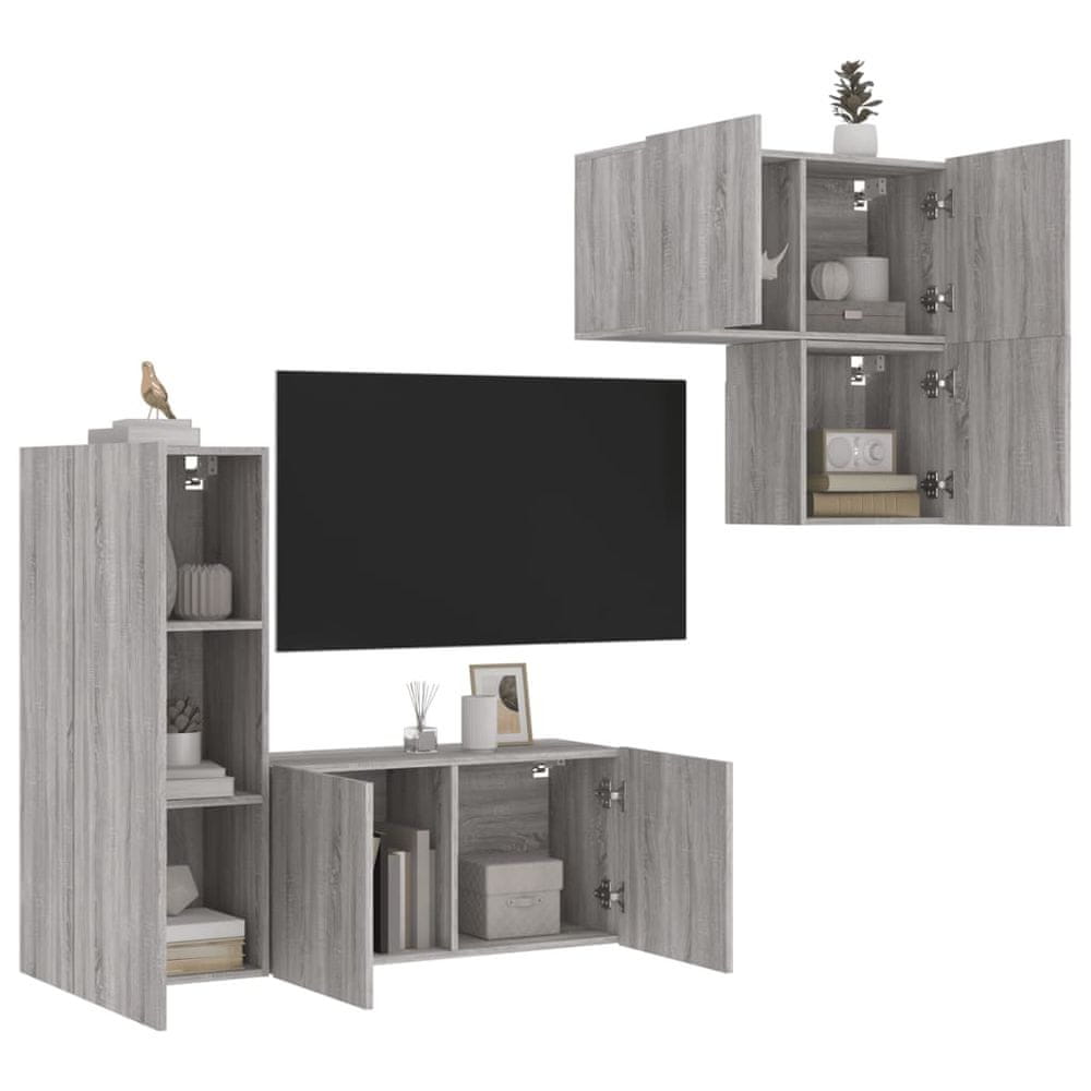 Vidaxl 4-dielne TV nástenné skrinky sivý dub sonoma kompozitné drevo